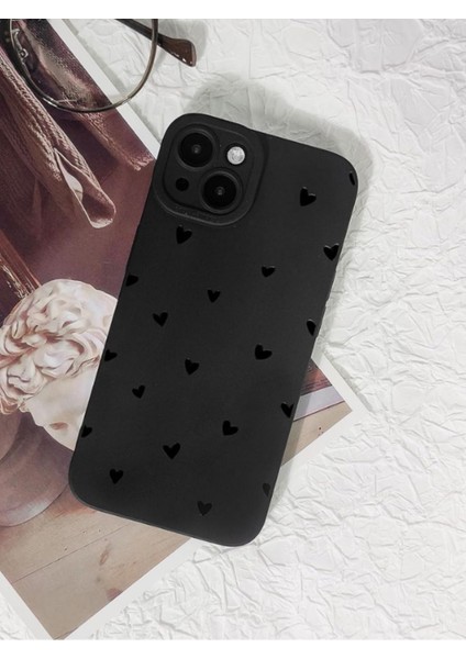 Iphone 13-14 Uyumlu Kılıf Mat Siyah Kalp Desenli Darbelere Dayanıklı Yumuşak Kamera Korumalı Kapak fiyatları