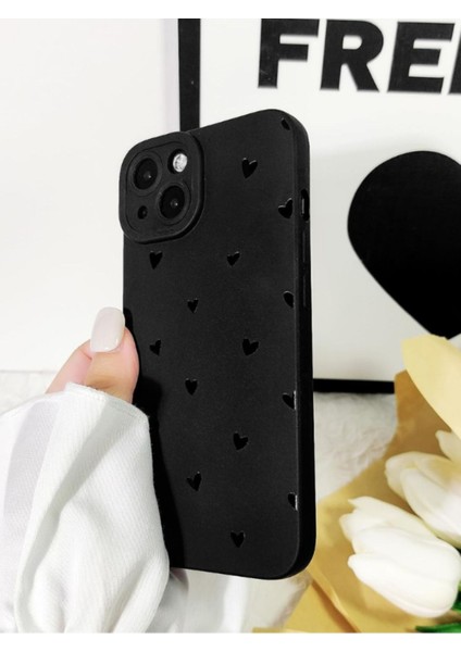 Iphone 13-14 Uyumlu Kılıf Mat Siyah Kalp Desenli Darbelere Dayanıklı Yumuşak Kamera Korumalı Kapak fırsatları