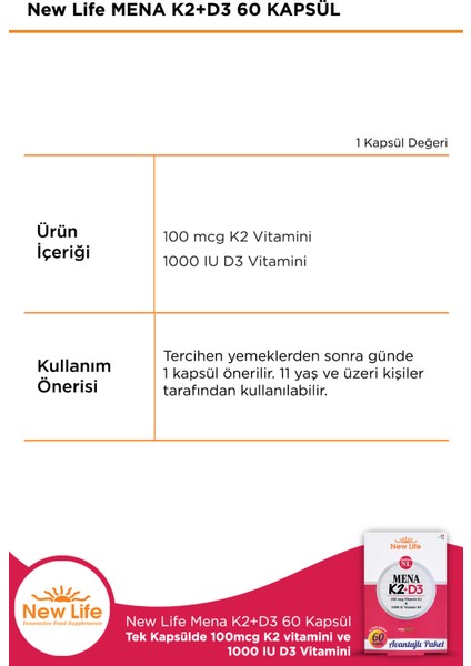 Mena K2 + D3 60 Kapsül