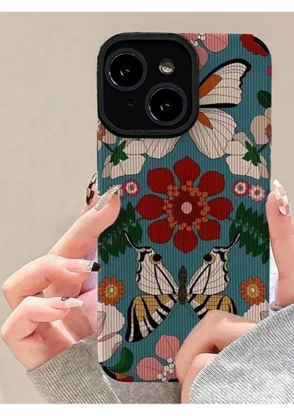 Iphone 13-14 Uyumlu Kılıf Vintage Çiçek Desenli Kamera Korumalı Zarif Yumuşak Silikon Kapak