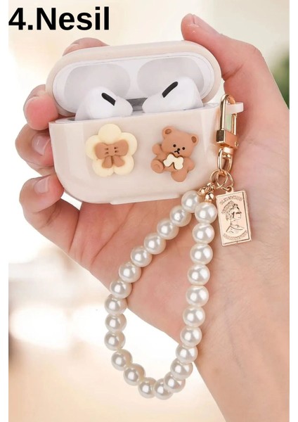 4. Nesil Uyumlu 2024 Kulaklık Kılıfı Inci Askılı Papyonlu Ayı