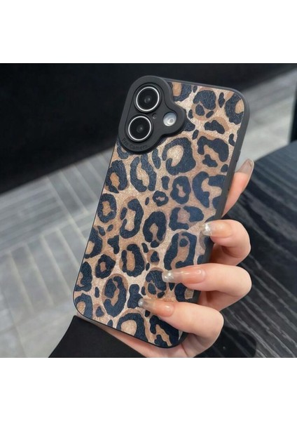 Iphone 16 Plus Uyumlu Kılıf Mat Sarı Leopar Desenli Yumuşak Kamera Korumalı Kapak