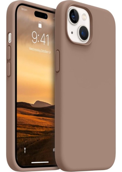 iPhone 15 Kılıf Kadife Lansman Soft Yumuşak Liquid Silikon Kamera Korumalı Kapak Kahve