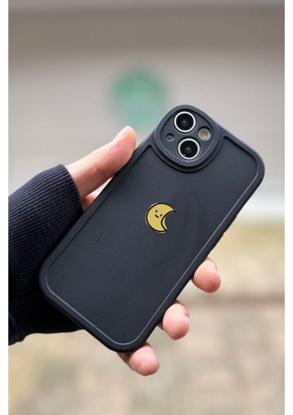 Iphone 13-14 Uyumlu Kılıf Ay Desenli Darbelere Dayanıklı Kamera Korumalı Silikon Kapak Siyah