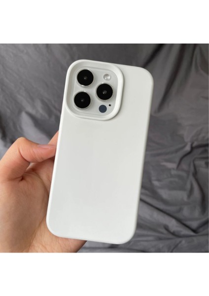 Iphone 14 Pro Max Kılıf Kadife Lansman Soft Yumuşak Liquid Silikon Kamera Korumalı Kapak Beyaz