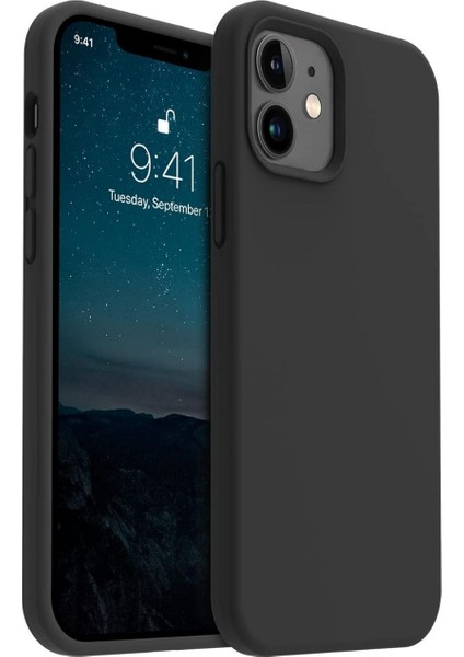 iPhone 12/12PRO Kılıf Kadife Lansman Soft Yumuşak Liquid Silikon Kamera Korumalı Kapak Siyah