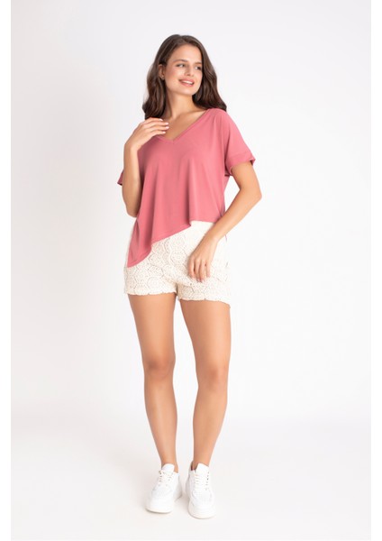 Blush Breeze – V Yaka Asimetrik Kesim Yazlık Bluz