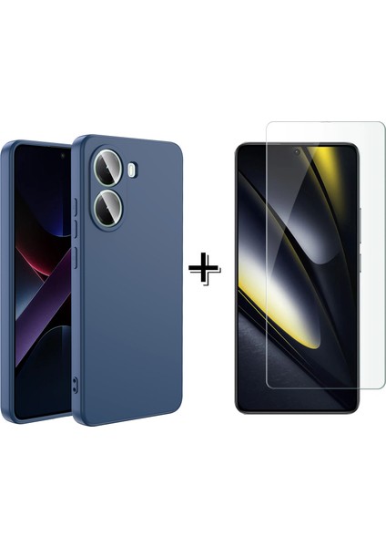 Xiaomi Poco X7 Pro Liquid Içi Kadife Lansman Silikon Kılıf + Temperli Cam Ekran Koruyucu