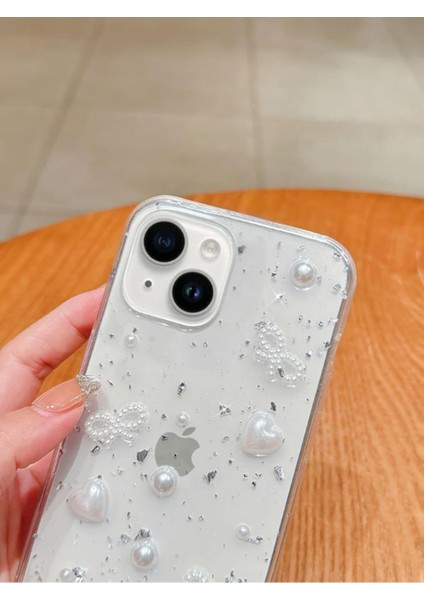 Apple Iphone 15 Uyumlu Kılıf Inci Kalpli Fiyonk Şeffaf Kılıf Simli Darbeye Karşı Dayanıklı Kapak fırsatları
