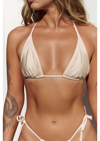 Cahya Bağlamalı Bej Üçgen Bikini Üstü modelleri