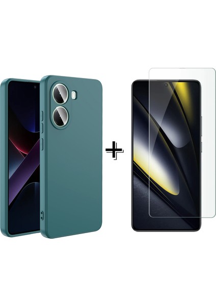 Xiaomi Poco X7 Pro Liquid Içi Kadife Lansman Silikon Kılıf + Temperli Cam Ekran Koruyucu