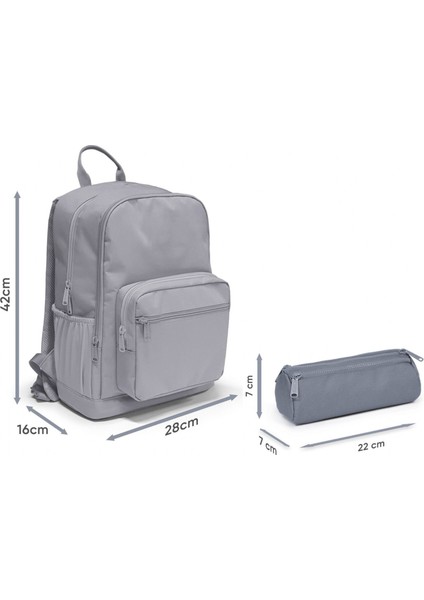 Erkek Çocuk Dört Gözlü Okul Sırt Çantası ve Kalemlik Seti - Lacivert Çok Renkli Çizgi Desenli - Ilkokul ve Ortaokul Için Uygun modelleri