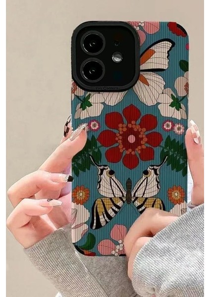 iPhone 11 ile Uyumlu Kılıf Vintage Çiçek Desenli Kamera Korumalı Estetik Zarif Yumuşak Silikon Kapak