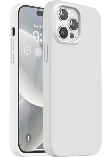 iPhone 15 Pro Max Kılıf Kadife Lansman Soft Yumuşak Liquid Silikon Kamera Korumalı Kapak Beyaz