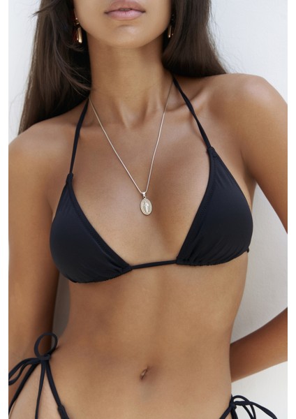 Arief Bağlamalı Gloplu Siyah Bikini Üstü indirimleri