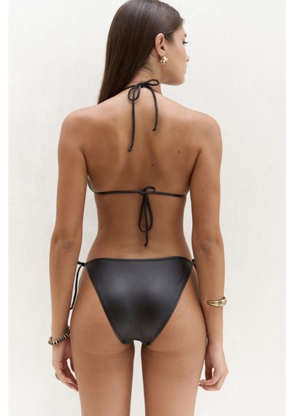 Mutia Bağcıklı Parlak Siyah Bikini Altı indirimleri