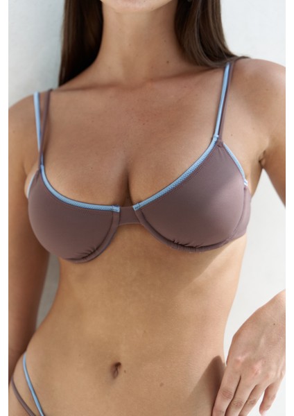 Dharma Renk Bloklu Kahve Bikini Üstü