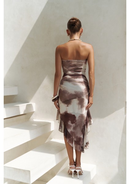 Stracnaha Drape Detaylı Kahve Straplez Elbise fırsatları
