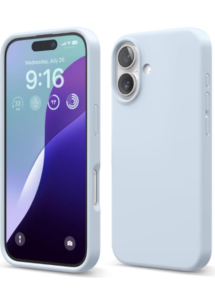 Apple iPhone 16 Kılıf Kadife Lansman Soft Yumuşak Liquid Silikon Kamera Korumalı Kapak Bebe Mavi