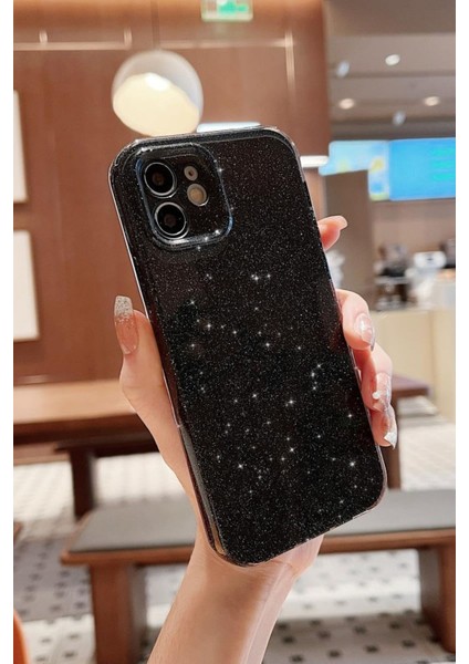 Iphone 11 Uyumlu Kılıf Simli Ince Darbeye Dayanıklı Silikon Parlak Kılıf Yumuşak Kapak Siyah