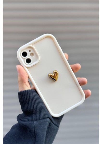 Iphone 12 Uyumlu Kılıf 3D Gold Kalp Darbelere Dayanıklı Yumuşak Kamera Korumalı Kapak Beyaz fiyatları