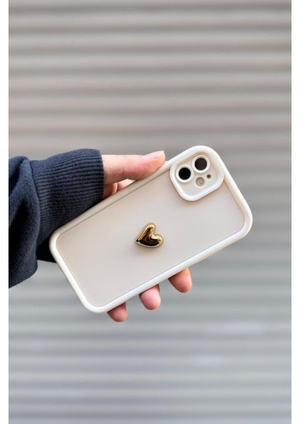 Iphone 12 Uyumlu Kılıf 3D Gold Kalp Darbelere Dayanıklı Yumuşak Kamera Korumalı Kapak Beyaz modelleri