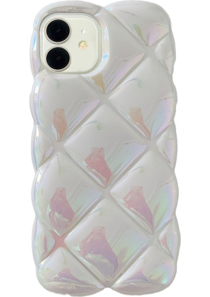 Iphone 12/12PRO Uyumlu Kılıf Beyaz Baklava Desenli Hologramlı Dayanıklı Yumuşak Silikon Kapak