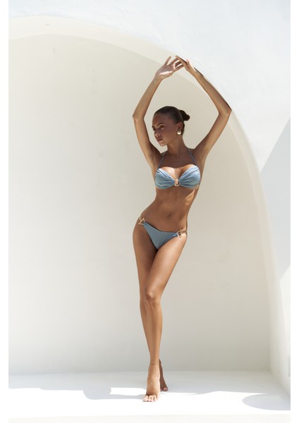 Ayunah Bağlamalı Halka Detay Mavi Bikini Üstü