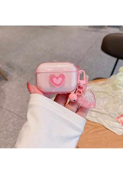 Airpods Pro 2. Nesil Uyumlu 3D Simli Pembe Kalp Kopçalı Kulaklık Kılıfı