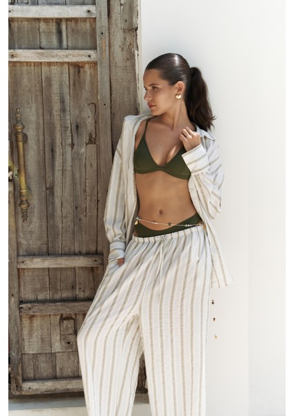 Priskiana Bağcıklı Haki Pantolon Gömlek Takım