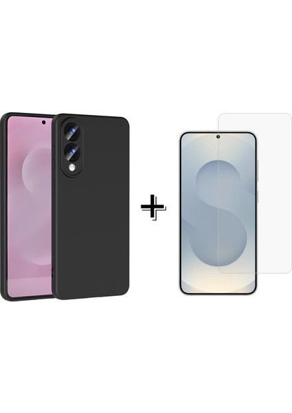 Samsung Galaxy S25 Edge Liquid Kadife Lansman Silikon Kılıf + Temperli Cam Ekran Koruyucu