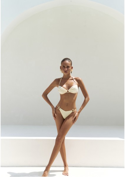 Ayunah Bağlamalı Halka Detay Sarı Bikini Üstü