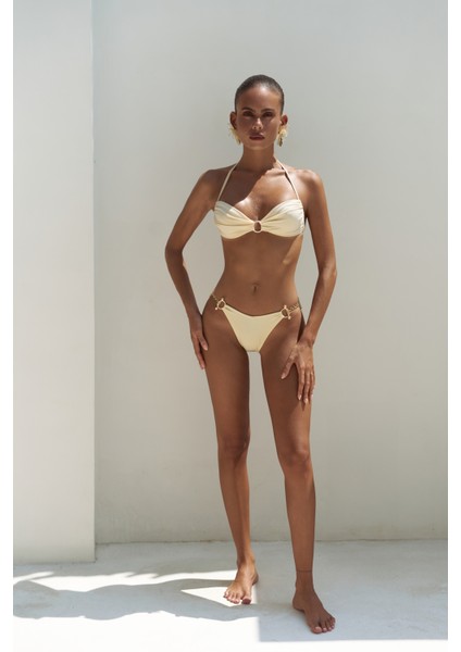 Ayunah Bağlamalı Halka Detay Sarı Bikini Üstü