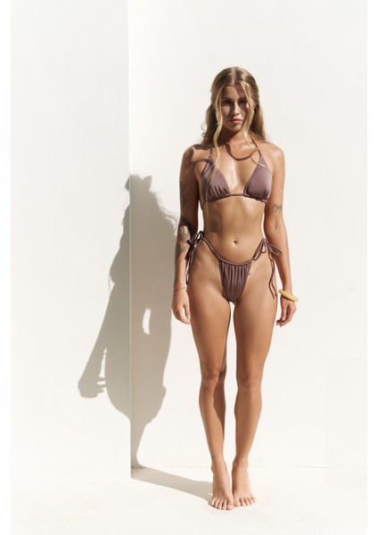 Cahya Bağlamalı Kahve Üçgen Bikini Üstü fiyatları
