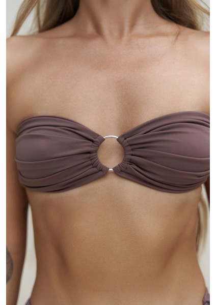 Zahira Ön Halka Detay Straplez Kahve Bikini Üstü