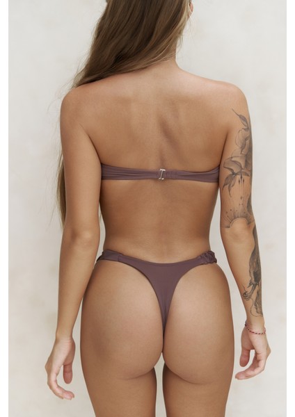 Zahira Ön Halka Detay Straplez Kahve Bikini Üstü