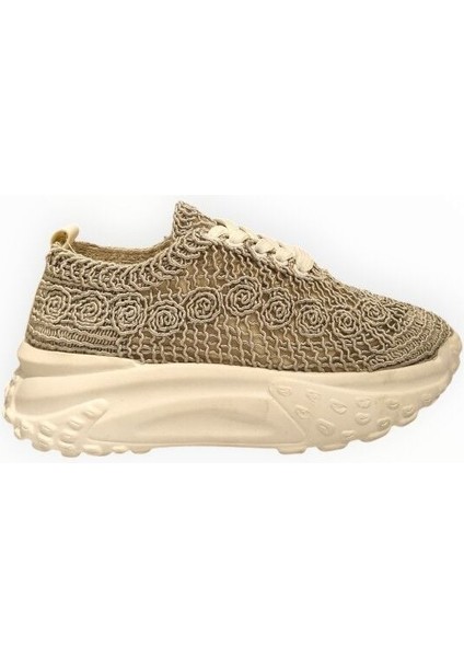 Kadın Güpür Detaylı Bağcıklı Sneaker Gri - 38