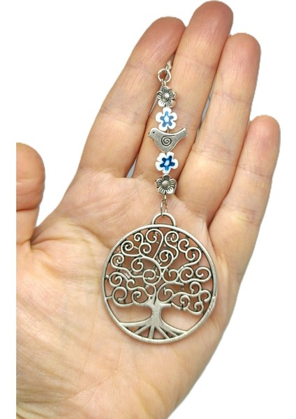 Dikiz Ayna Süsü, Metal Sedef Çiçek Nazar Boncuğu Kuş Hayat Ağacı Yeni Araba Hediyesi