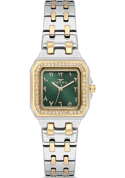 FL21609AWT-D6 Quartz Çelik Altın/gri Yeşil Kadran 25 mm Kadın Kol Saati