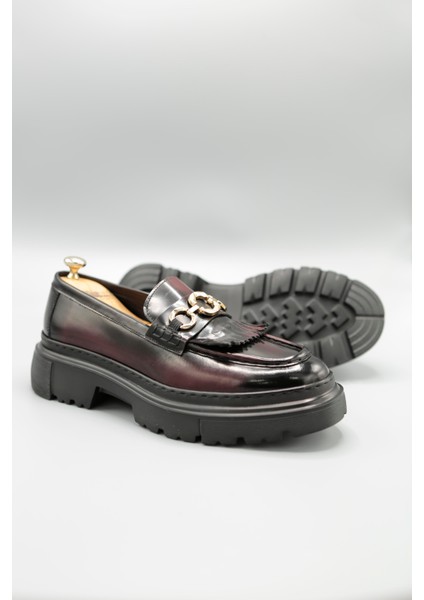 Cyrus Model Hakiki Deri El Yapımı Erkek Bordo Açma Casual Ayakkabı