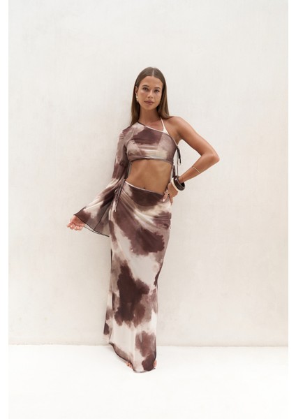 Efthimos Tek Omuz Kahve Crop Etek Takım modelleri