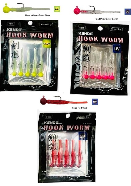 Hook Worm Jig Head'li Hazır Lrf Silikonu 2gr+4.5cm 5 Adet