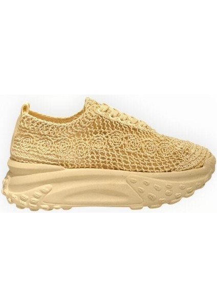 Kadın Güpür Detaylı Bağcıklı Sneaker Bej - 38