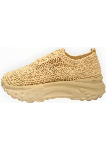 Kadın Güpür Detaylı Bağcıklı Sneaker Bej - 38 fırsatları