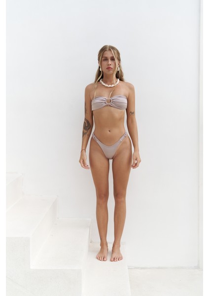 Zahira Yan Büzgü Detaylı Brezilyan Lila Bikini Altı