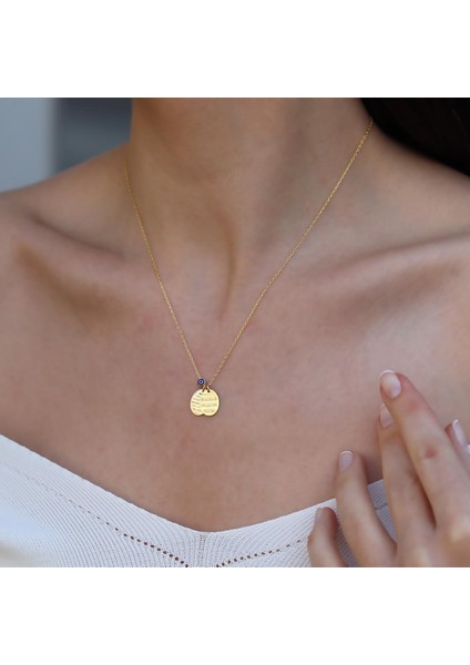 Elips Nazar ve Bereket Dualı Gold Gümüş Kolye