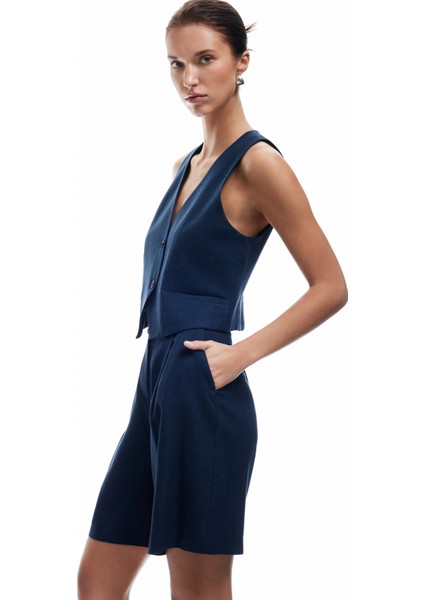 Yeni Sezon Viskon Kumaş Astarlı V Yaka Kolsuz Slim Fit Düğmeli Yelek