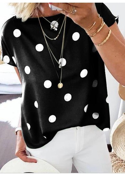 Kadın Puantiyeli Moskrep Kumaş Basic Bluz (Renkli) fiyatları