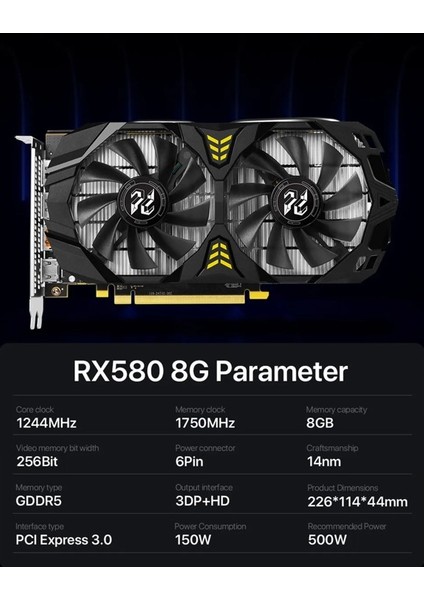 Kaitian 8gb RX580 256BIT Gddr5 3x Dp 1x Hdmı Dual Fan Ekran Kartı