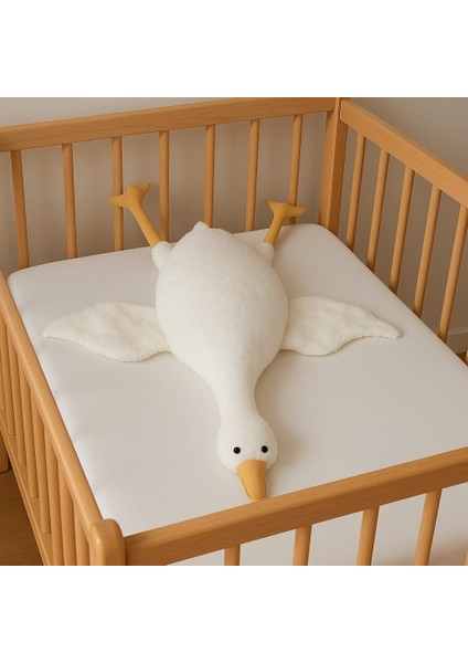 Peluş Kaz Yastık, Büyük Boy, Beyaz, Yumuşak Dolgu Uyku Arkadaşı 85 cm
